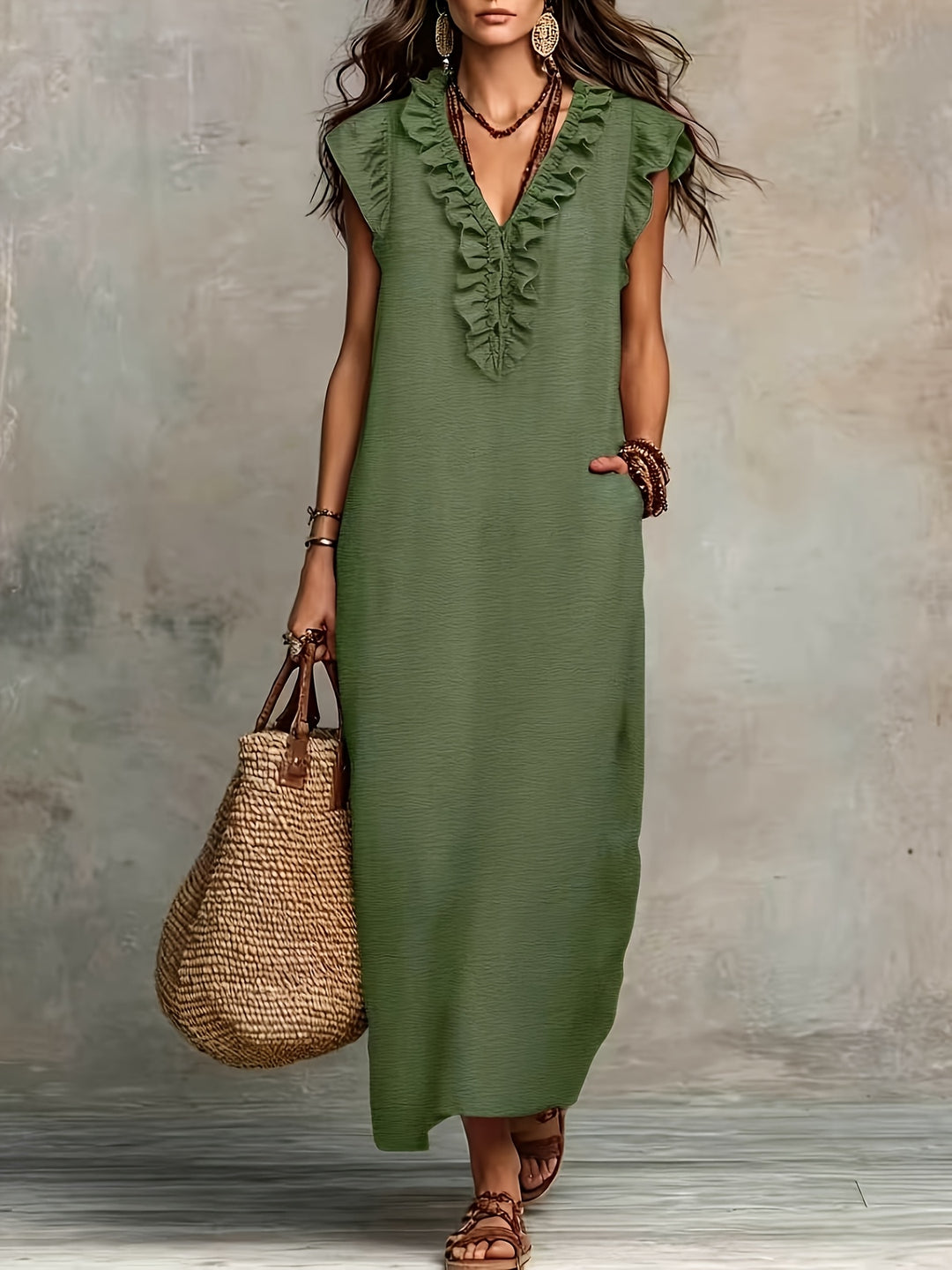Greta | Ruffle V-Neck Maxi Dress