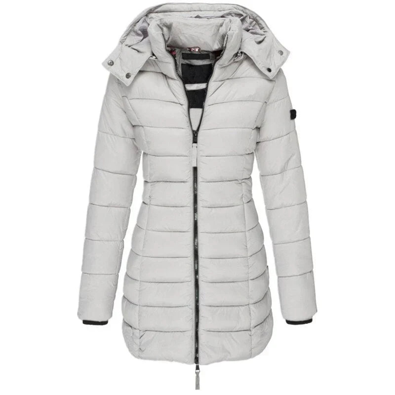 Women's Hooded Puffer Jacket Zip Long Sleeve Insulated Winter Outerwear