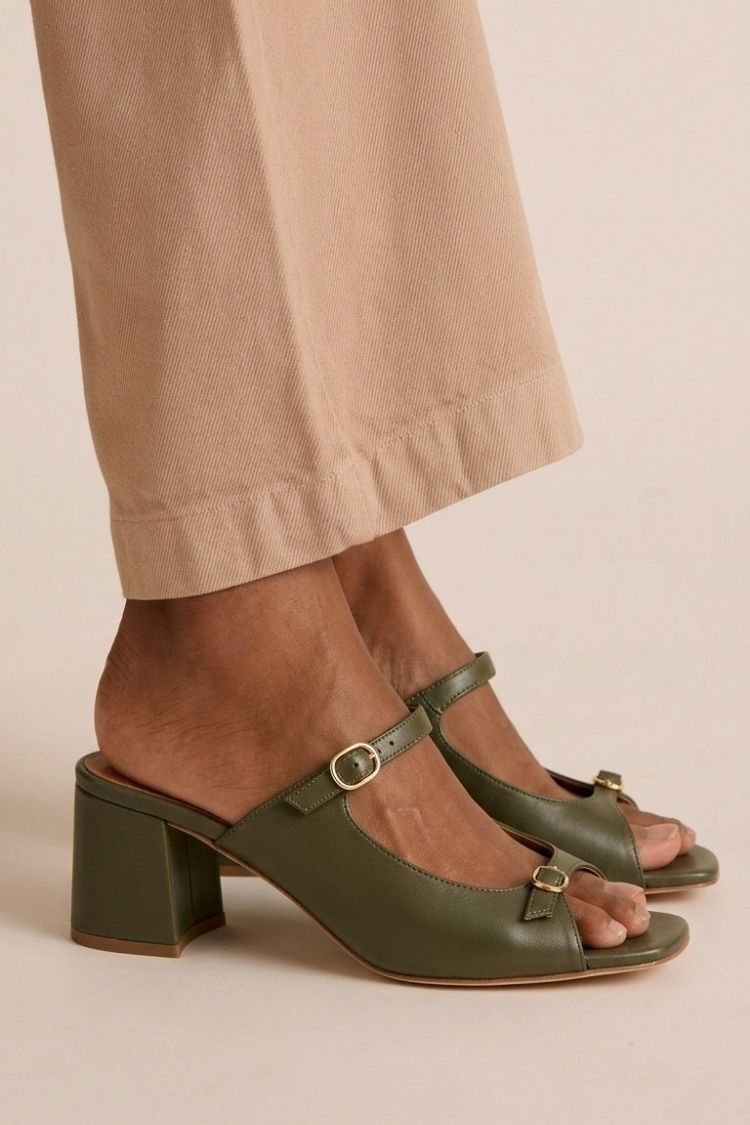 Wide Heel Slingback Cut-Out Colour Block Gold
