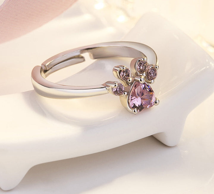 Rose Gold Paw Jewellery Set – 4 Pieces with Zirconia Heart (Ring, Necklace, Earrings, Bracelet)