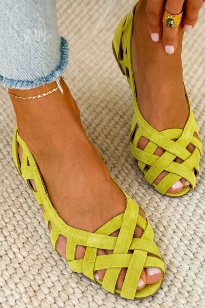 Casual Low Woven Peep Toe Sandals with Crossed Straps