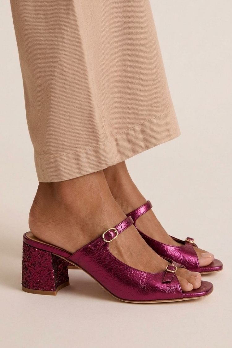 Wide Heel Slingback Cut-Out Colour Block Gold