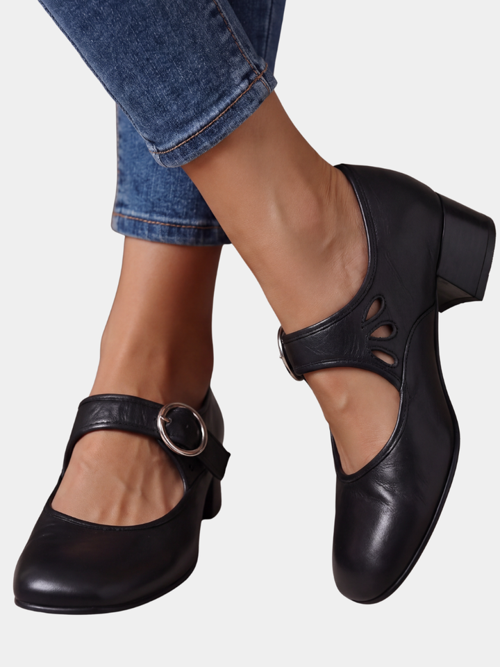 Marcelline | Faux Leather Mary Jane Block Heels