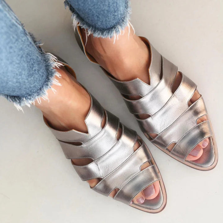 Cut-out peep toe slip-on pointed ballet flats