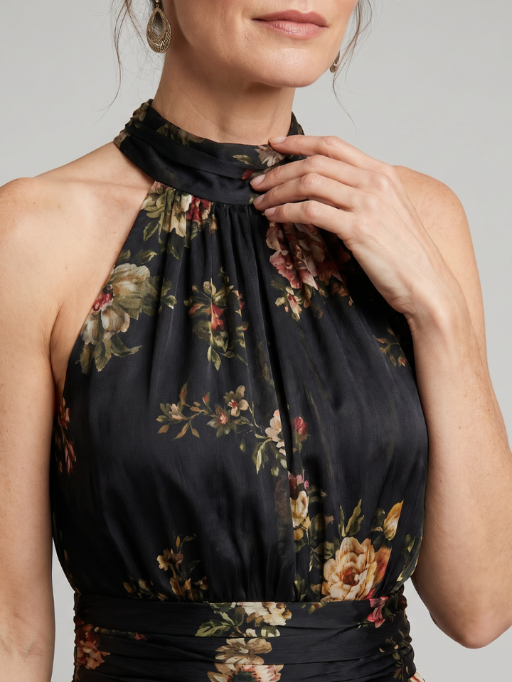 Sior | Midi Dress with Floral Halter Neck