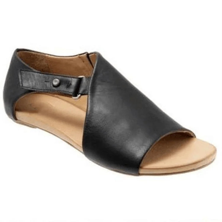 Asymmetric Cut-Out Peep Toe Sandals in Solid Colours with Strap and Buckle