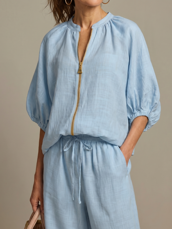 Natalia | Top Blouson with Zip and Wide Leg Trousers