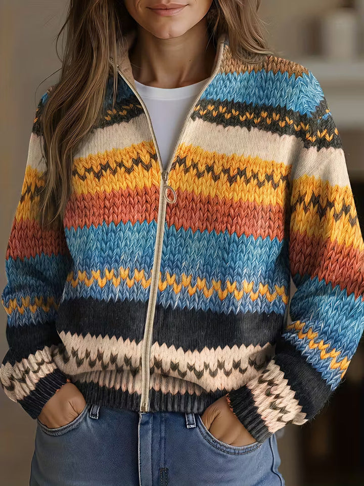 Yseult™ | Multicolour Zigzag Striped Knit Cardigan