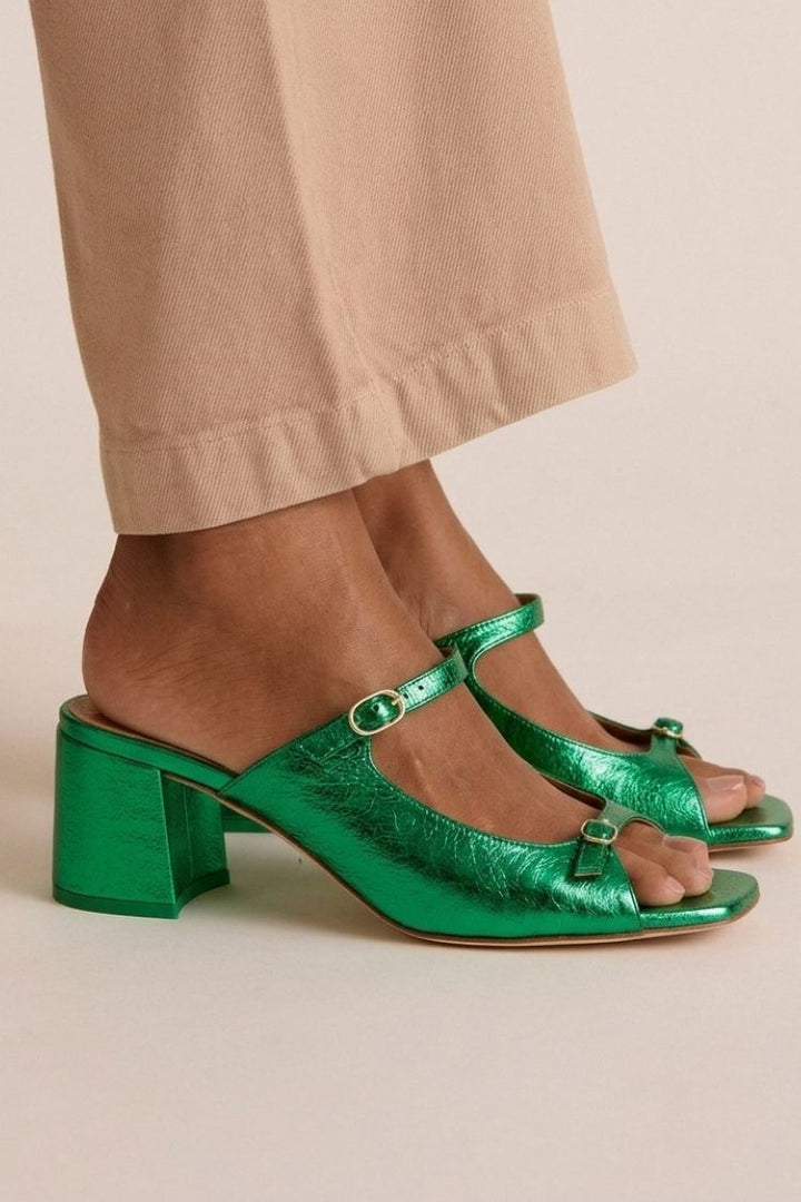 Wide Heel Slingback Cut-Out Colour Block Gold