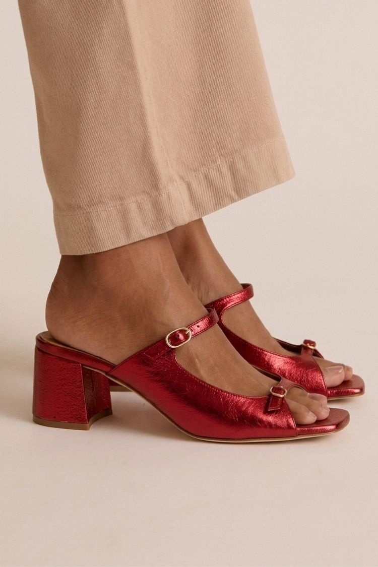 Wide Heel Slingback Cut-Out Colour Block Gold