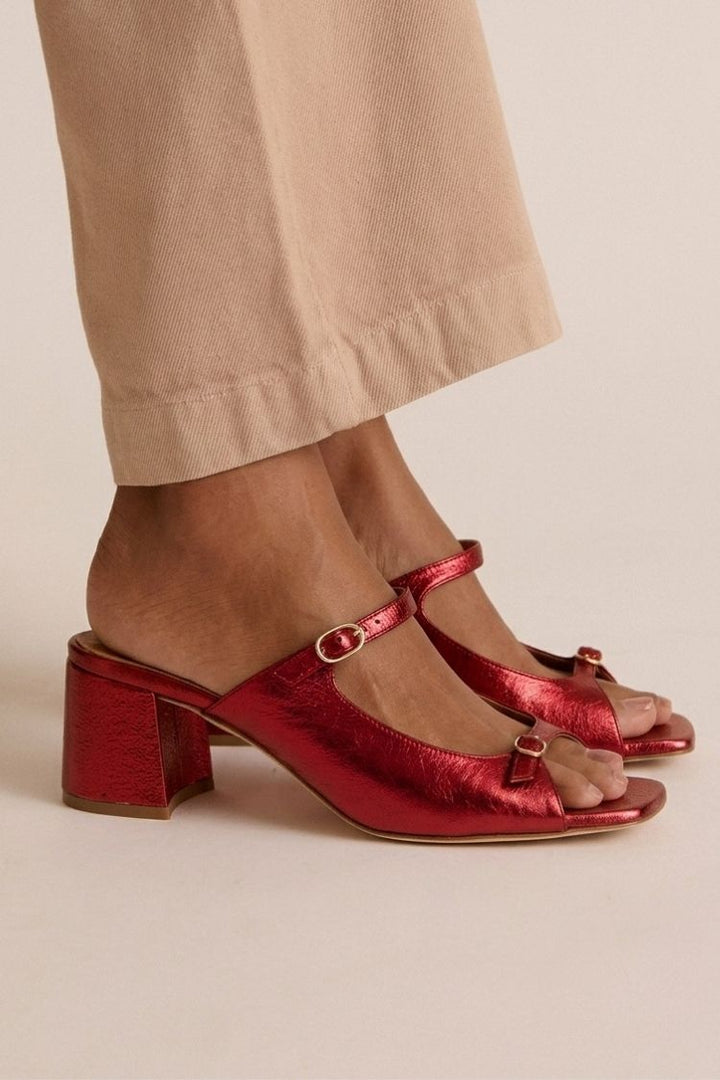 Wide Heel Slingback Cut-Out Colour Block Gold