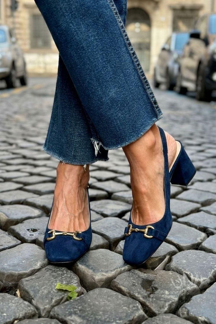 Olive Faux Suede Slingback Block Heels