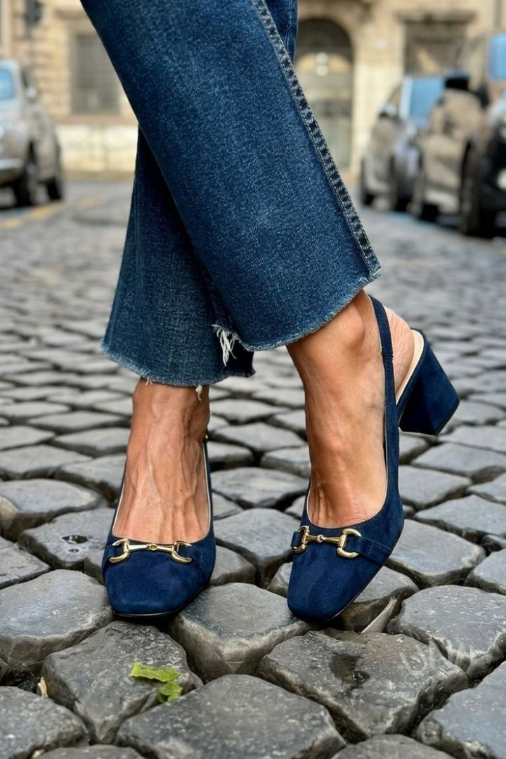 Xia - Olive Suede Slingback Block Heels