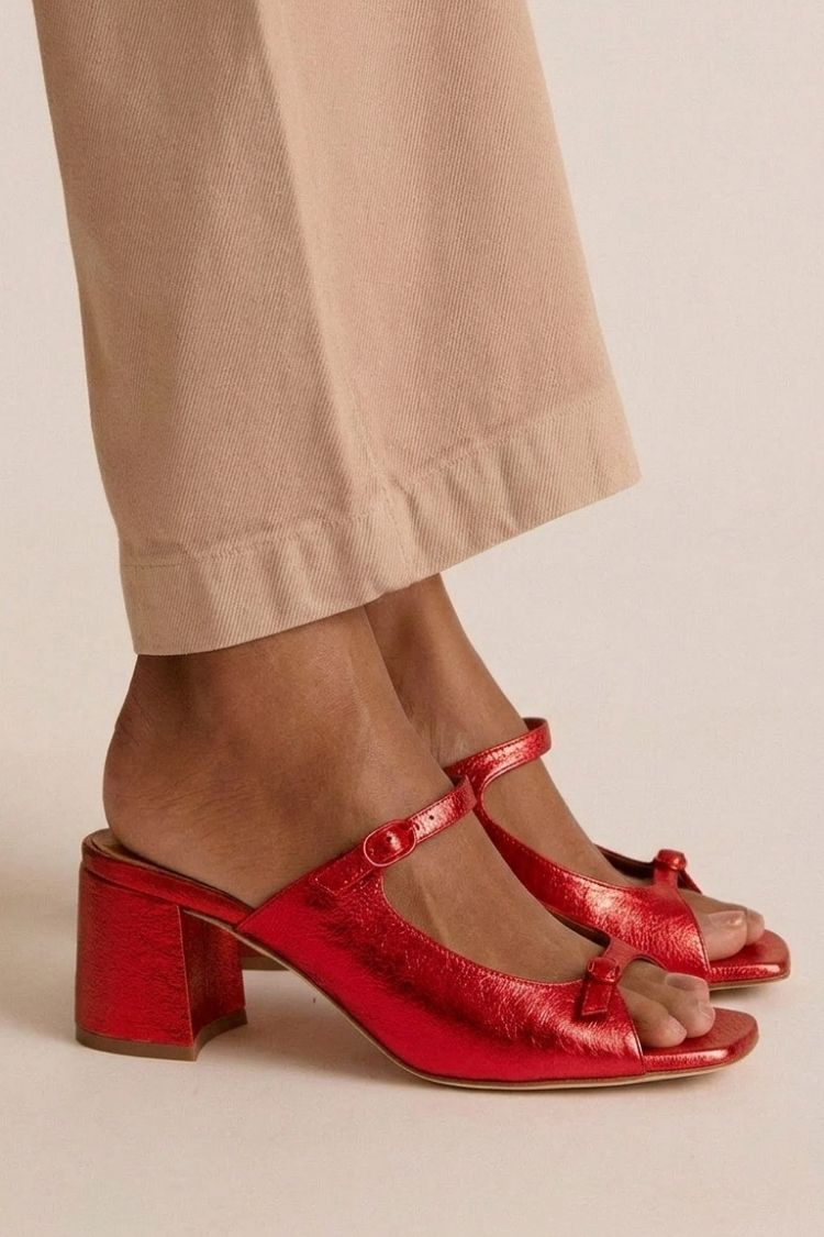 Wide Heel Slingback Cut-Out Colour Block Gold