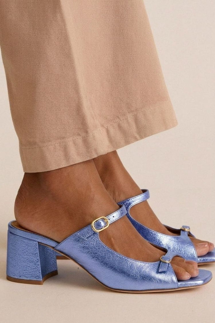 Wide Heel Slingback Cut-Out Colour Block Gold