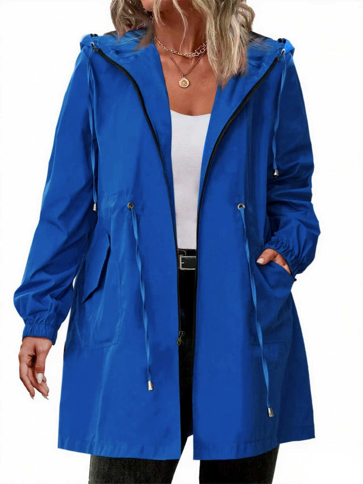 Lightweight hooded zip jacket in royal blue with drawstring waist and front pockets