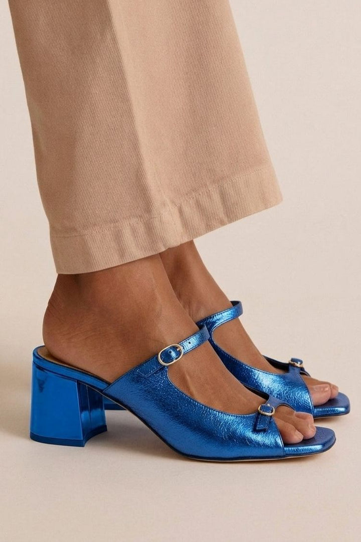 Wide Heel Slingback Cut-Out Colour Block Gold