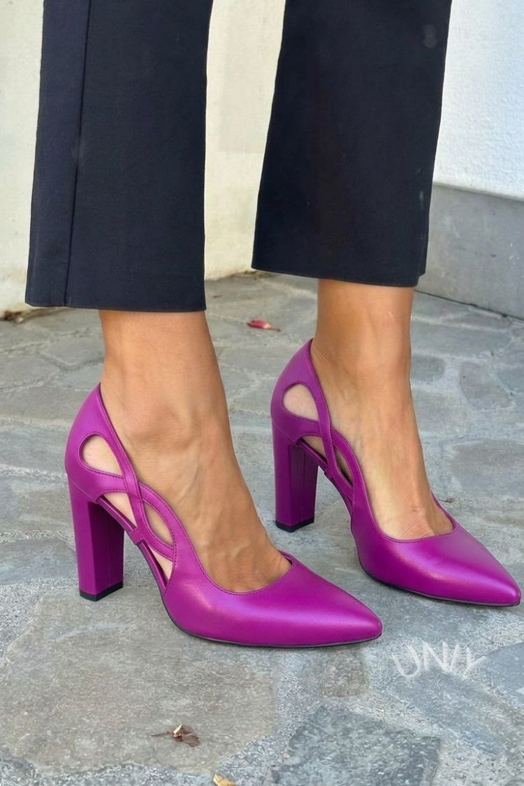 Pointed cut-out court shoes in eco-leather with block heel