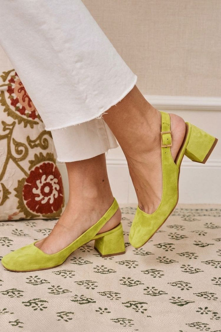 Essential Chunky Slingback Heels in Khaki with Square Toe and Buckle