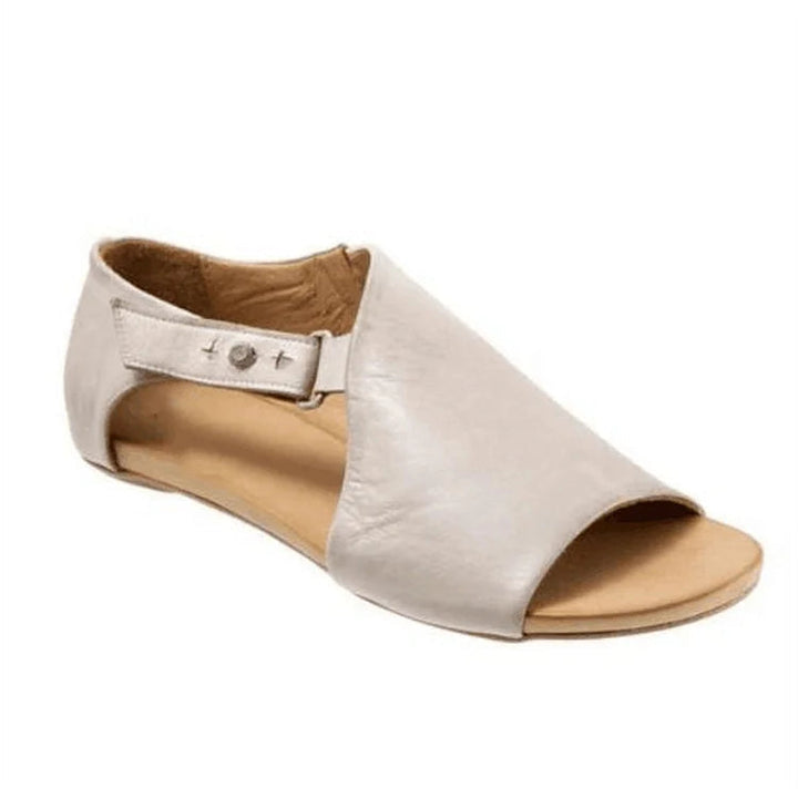 Asymmetric Cut-Out Peep Toe Sandals in Solid Colours with Strap and Buckle