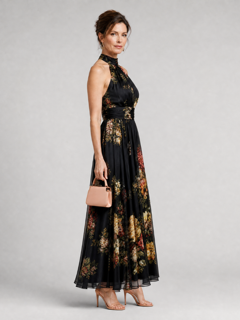 Sior | Midi Dress with Floral Halter Neck