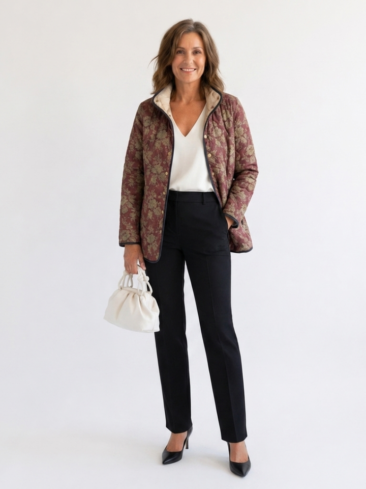DELACROIX | Quilted Jacket in Plum Damask Sophie