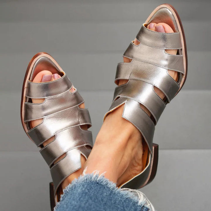 Cut-out peep toe slip-on pointed ballet flats