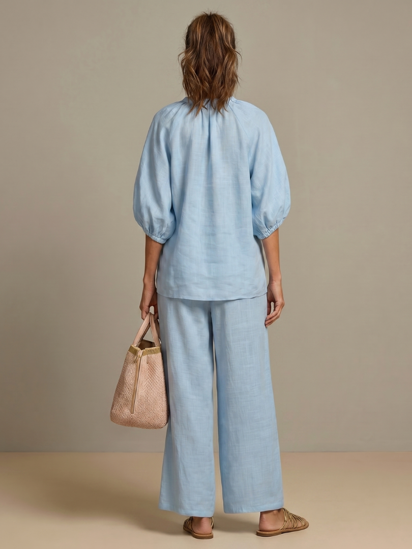 Natalia | Top Blouson with Zip and Wide Leg Trousers