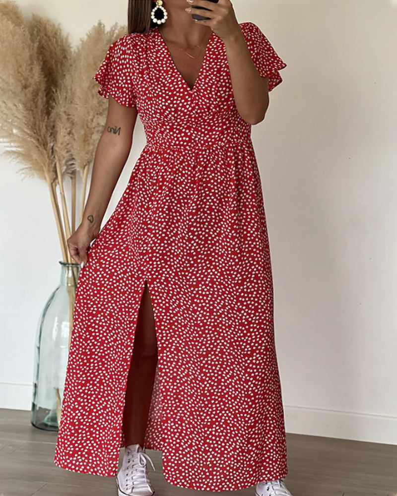 Tessa | Long Printed Dress with V-Neck