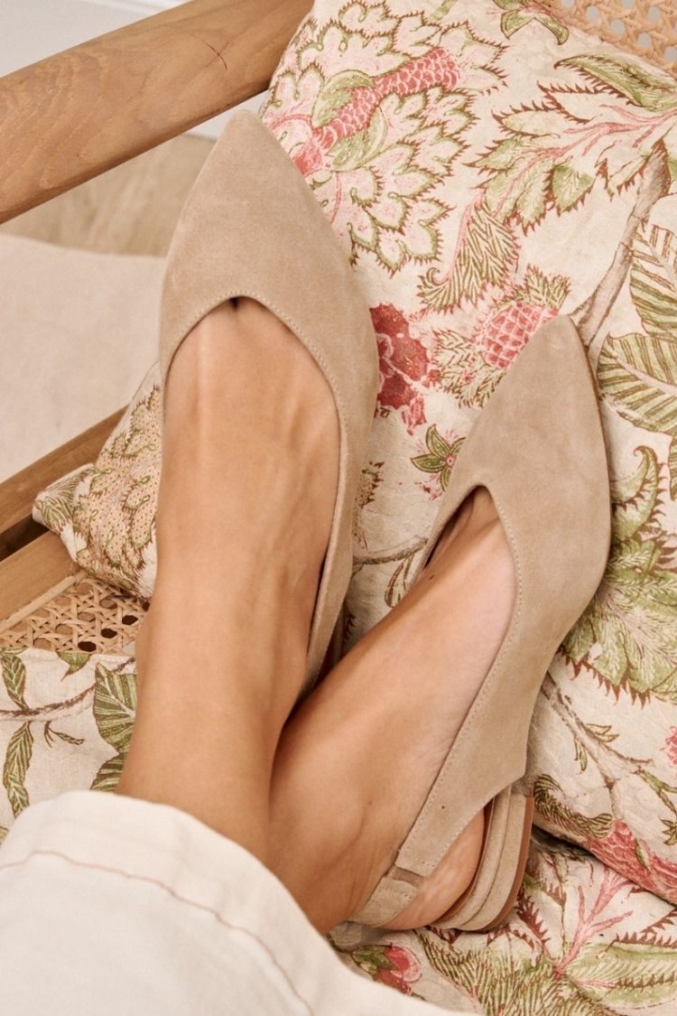Beige Suede Pointed Slingback Flats