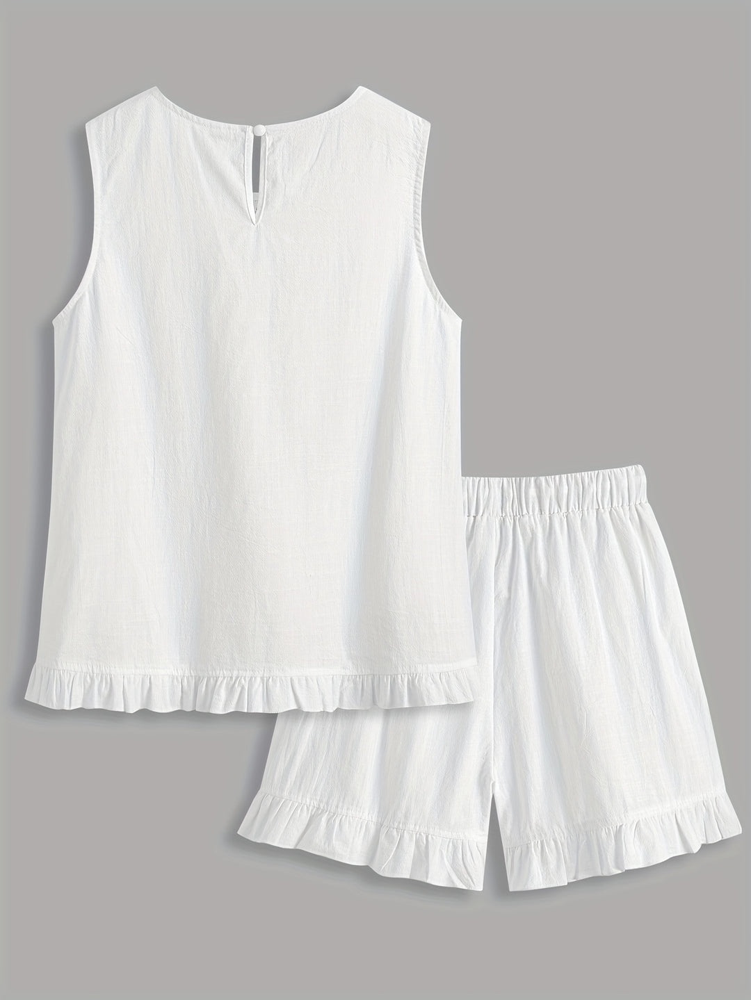 Loose Openwork Top and Ruffle Shorts Set