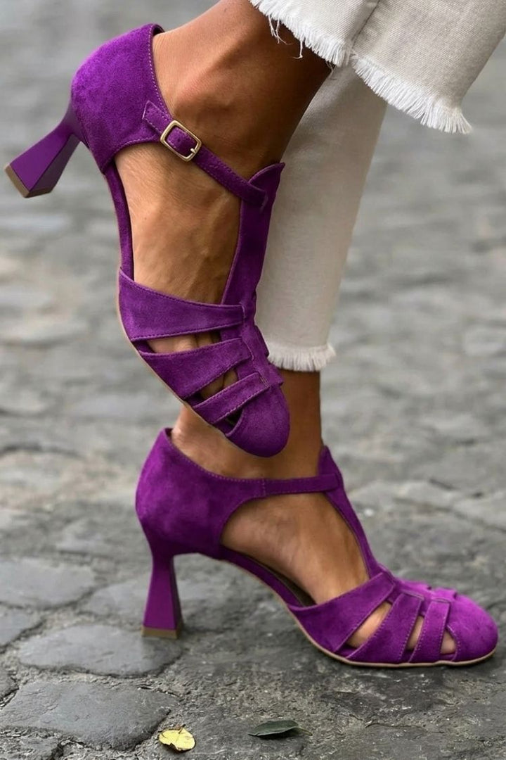 Cut-out Crochet Heeled Sandals in Closed Toe Green