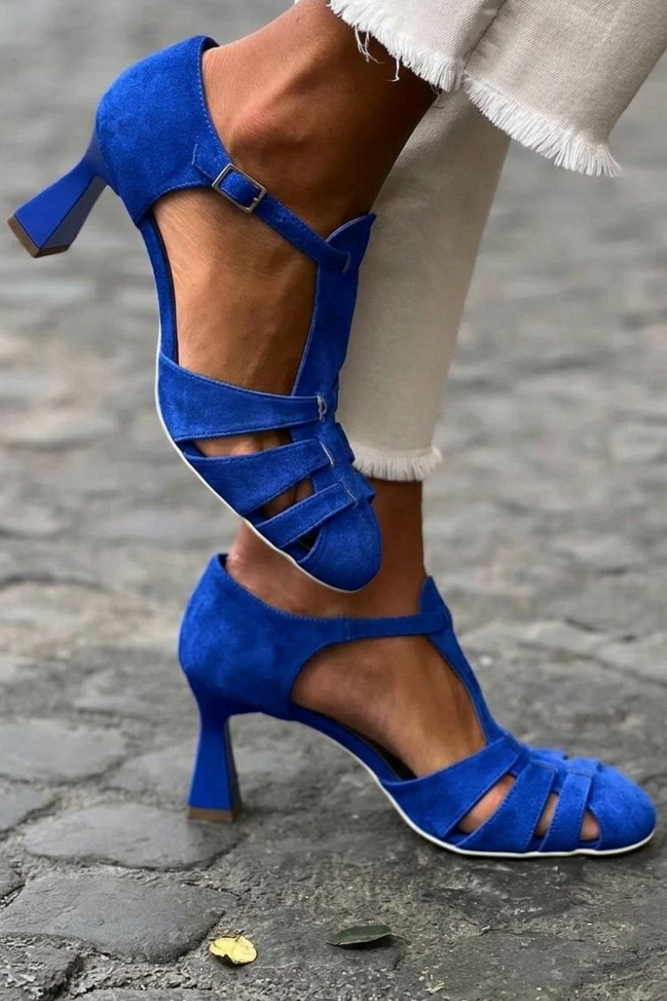 Cut-out Crochet Heeled Sandals in Closed Toe Green