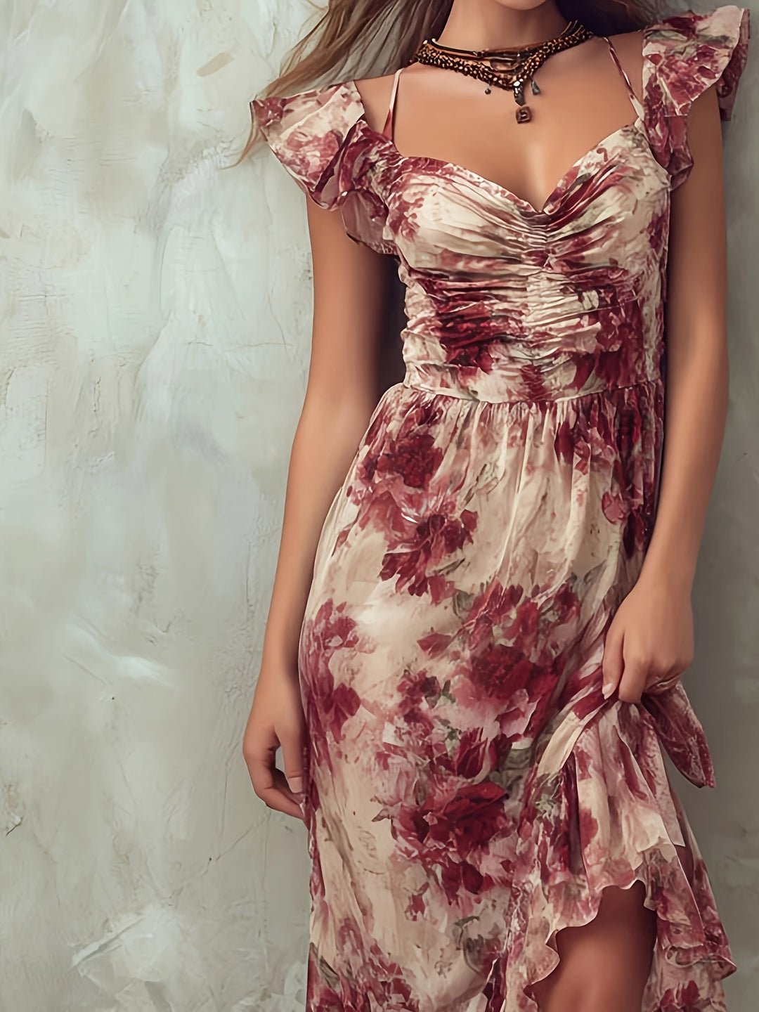 Genevieve | Floral Ruffle Wrap Maxi Dress