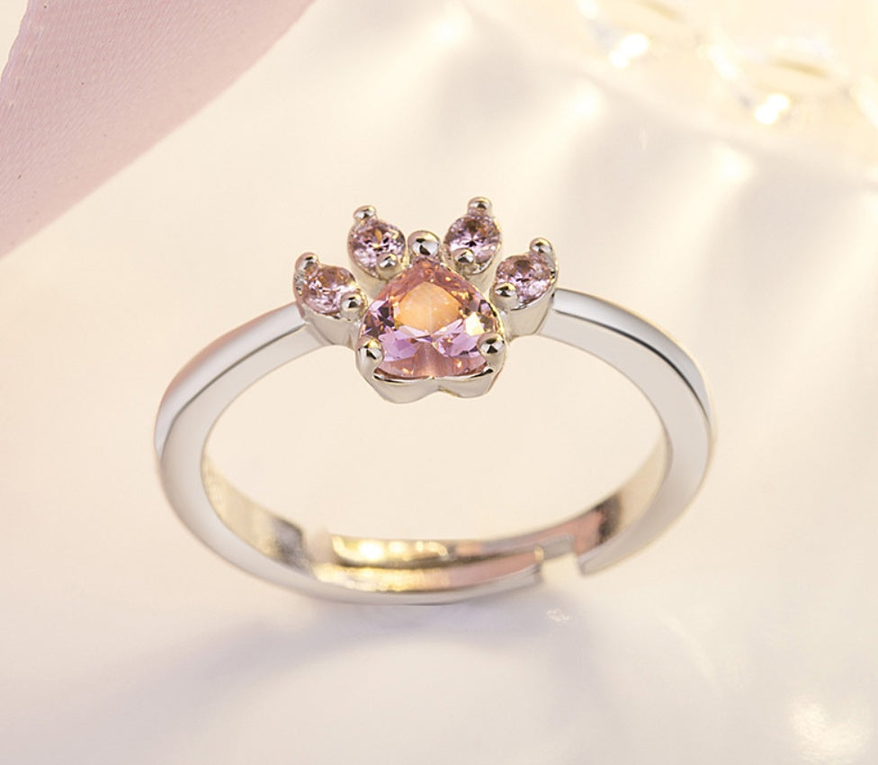 Rose Gold Paw Jewellery Set – 4 Pieces with Zirconia Heart (Ring, Necklace, Earrings, Bracelet)