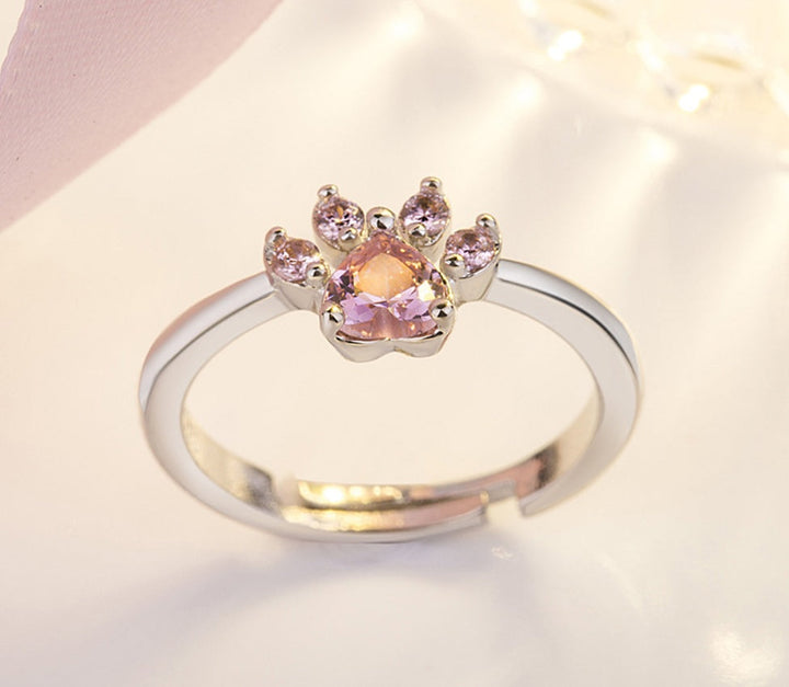 Rose Gold Paw Jewellery Set – 4 Pieces with Zirconia Heart (Ring, Necklace, Earrings, Bracelet)