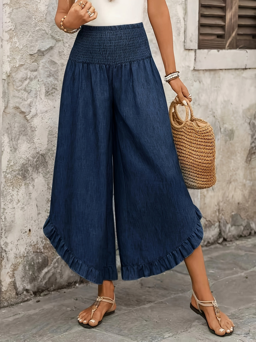 Avery | Ruffled High-Waist Wide Leg Trousers