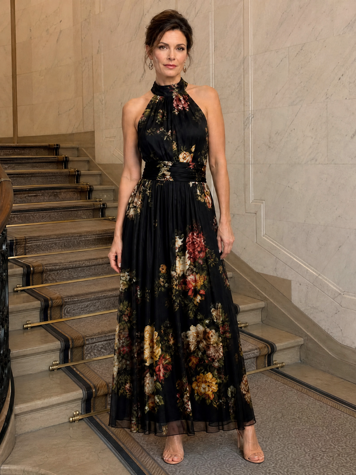 Sior | Midi Dress with Floral Halter Neck