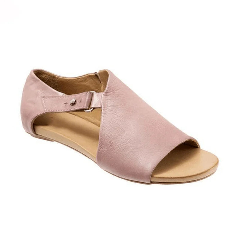 Asymmetric Cut-Out Peep Toe Sandals in Solid Colours with Strap and Buckle
