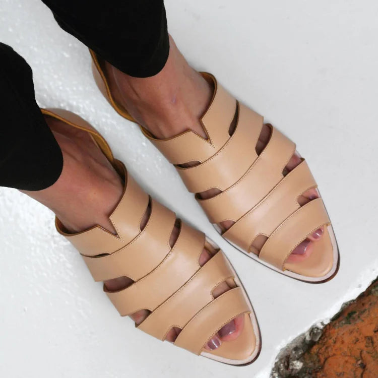 Cut-out peep toe slip-on pointed ballet flats