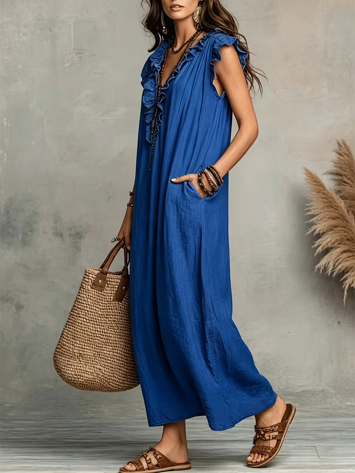Greta | Ruffle V-Neck Maxi Dress