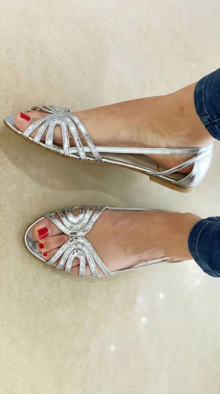 Metallic Cut-Out Peep Toe Sandals