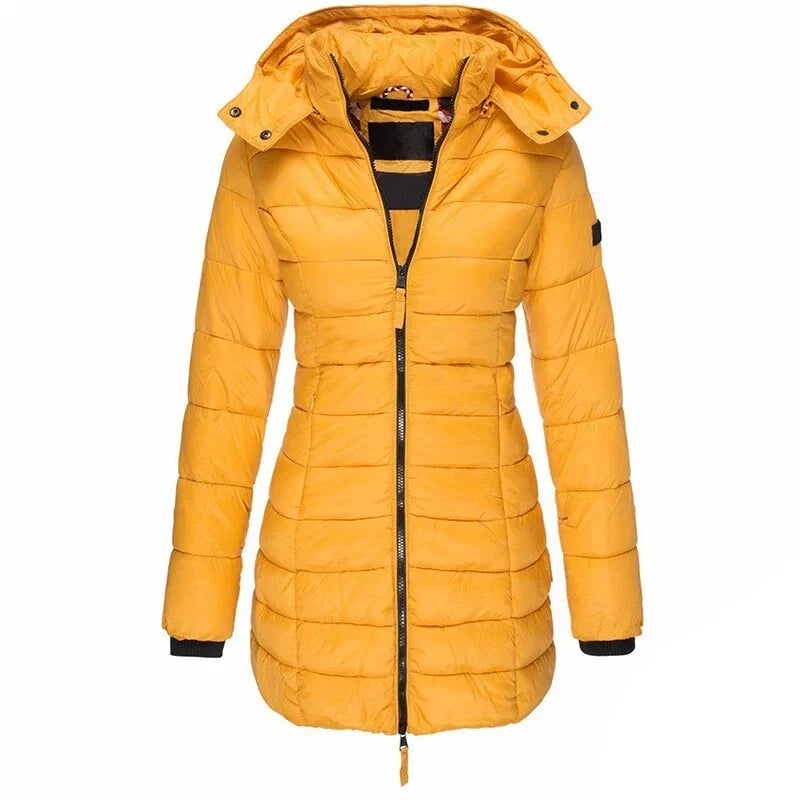Women's Hooded Puffer Jacket Zip Long Sleeve Insulated Winter Outerwear