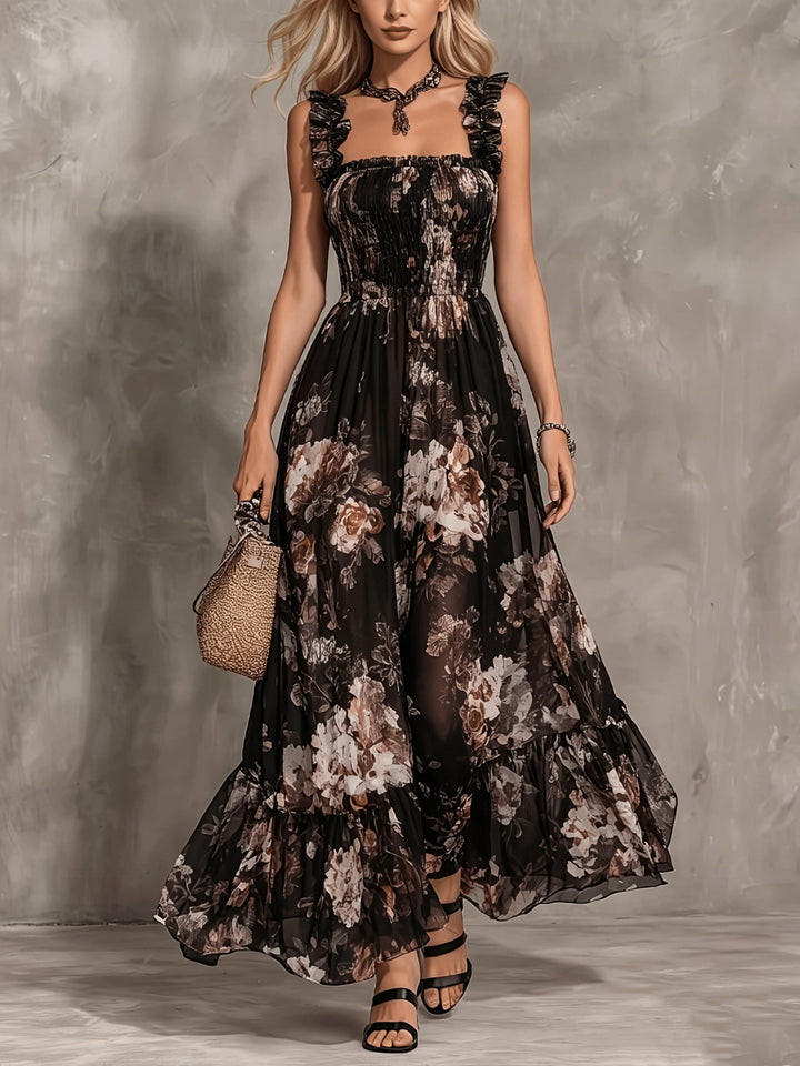 Delphine | Vintage Square Neck Pleated Floral Dress