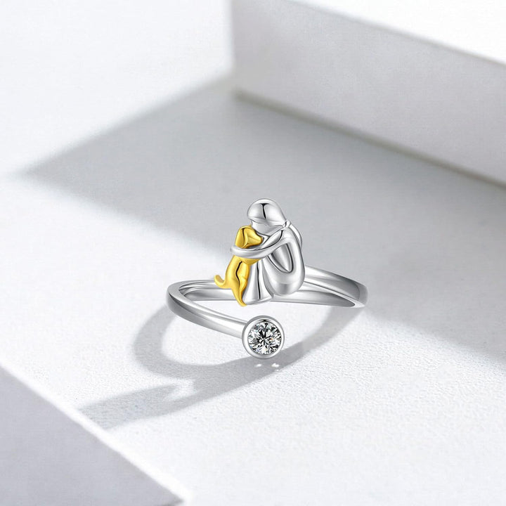 925 Sterling Silver Dog Ring with Zirconia – Adjustable & Handmade