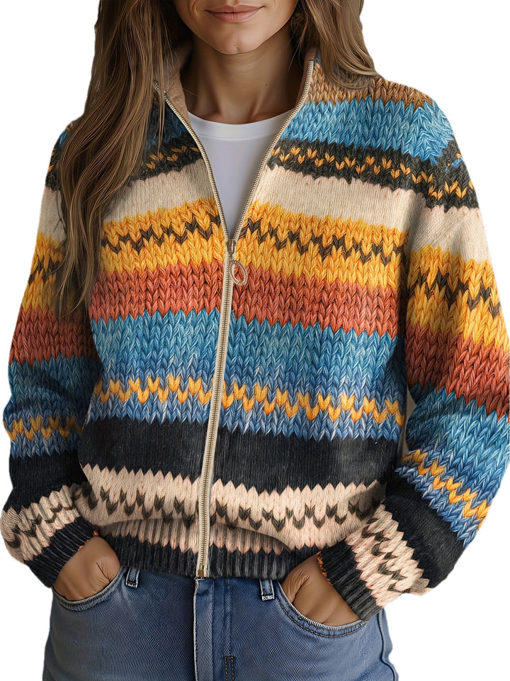 Yseult™ | Multicolour Zigzag Striped Knit Cardigan