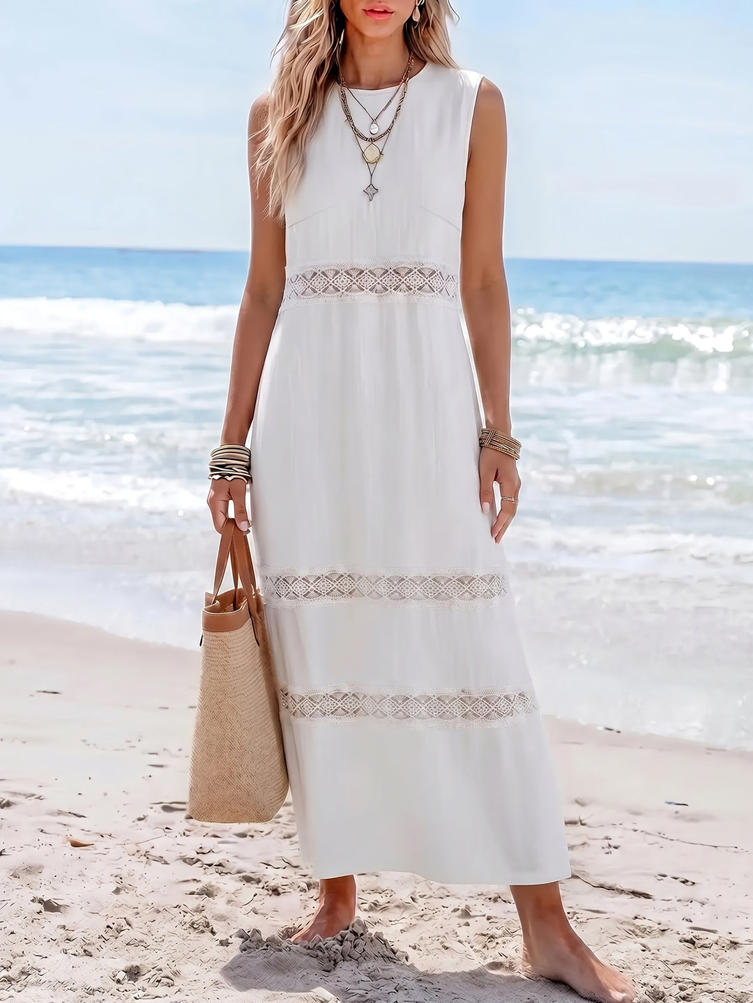 WY260310198 - Summer Sleeveless Long Dress for Women with Round Neck