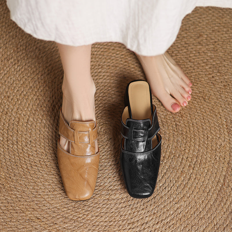 Carolina | Mules with Strap and Square Toe