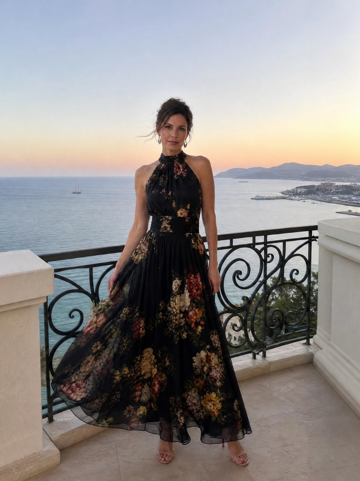 Sior | Midi Dress with Floral Halter Neck
