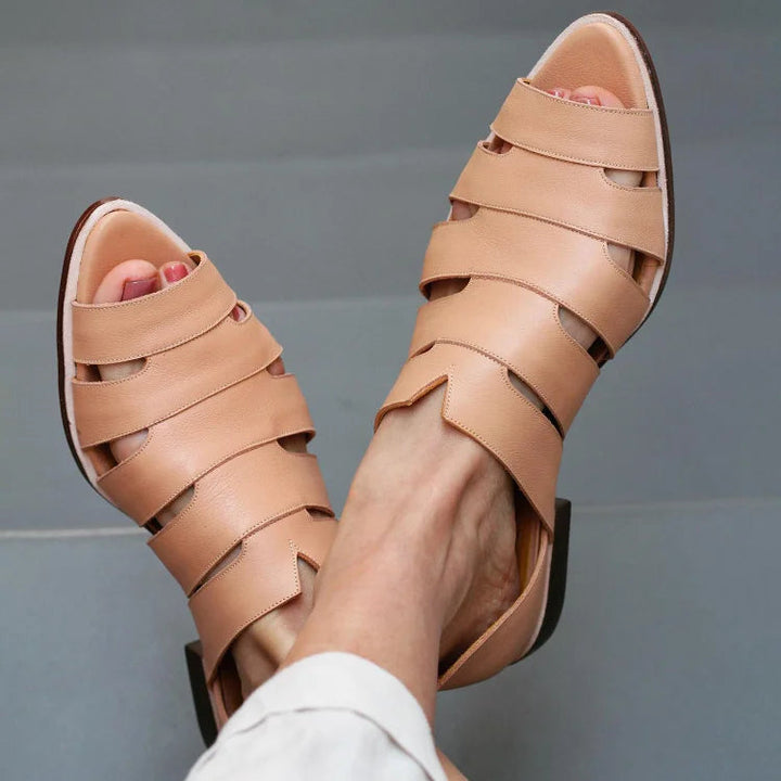Cut-out peep toe slip-on pointed ballet flats